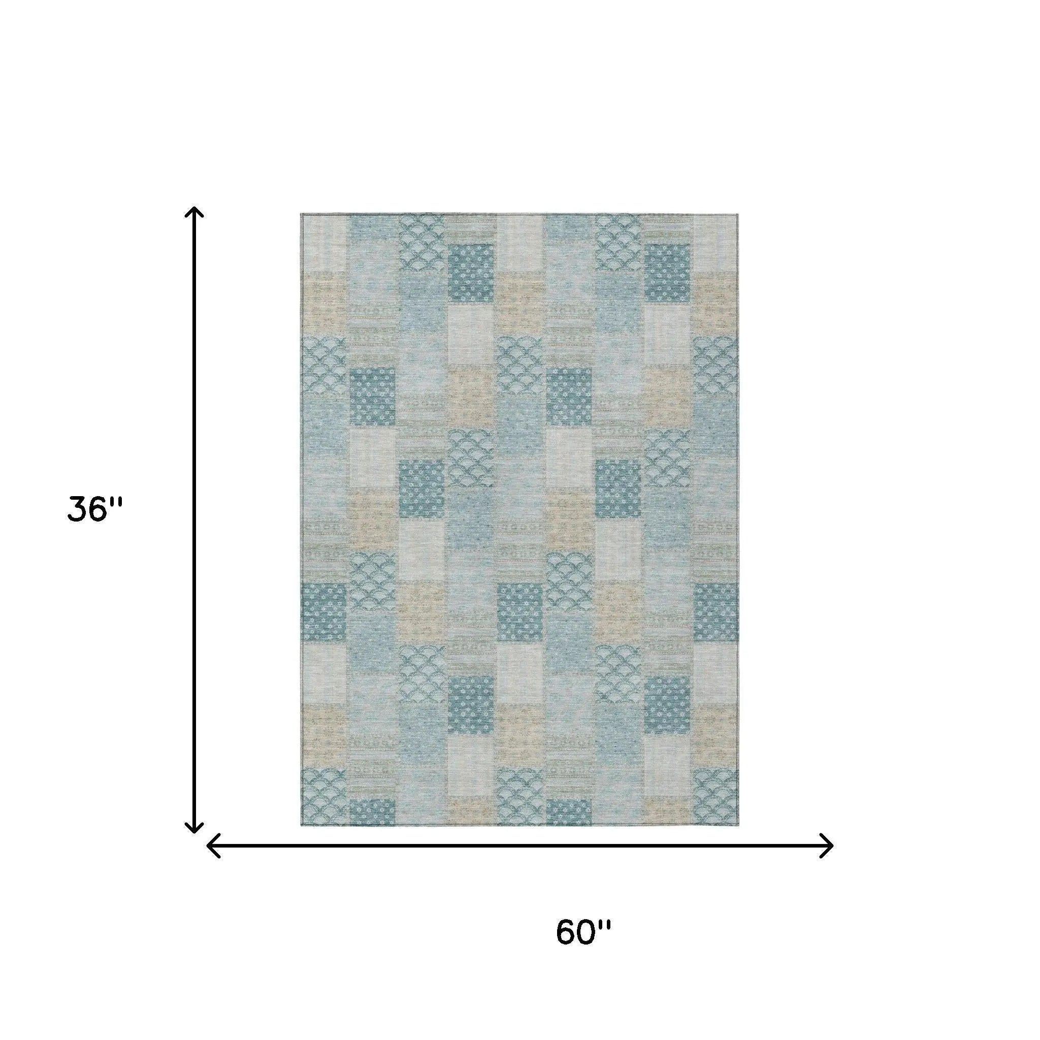 3' X 5' Teal Blue And Silver Patchwork Washable Indoor Outdoor Area Rug Homeroots Outdoor