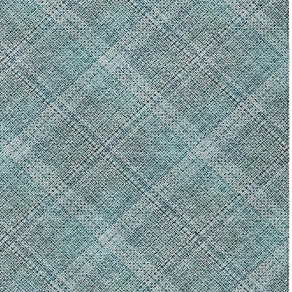 3' X 5' Teal Blue And Silver Plaid Washable Indoor Outdoor Area Rug Homeroots Outdoor