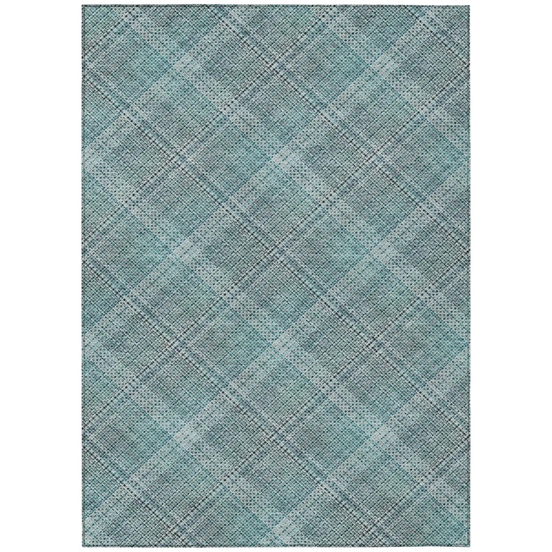 3' X 5' Teal Blue And Silver Plaid Washable Indoor Outdoor Area Rug Homeroots Outdoor