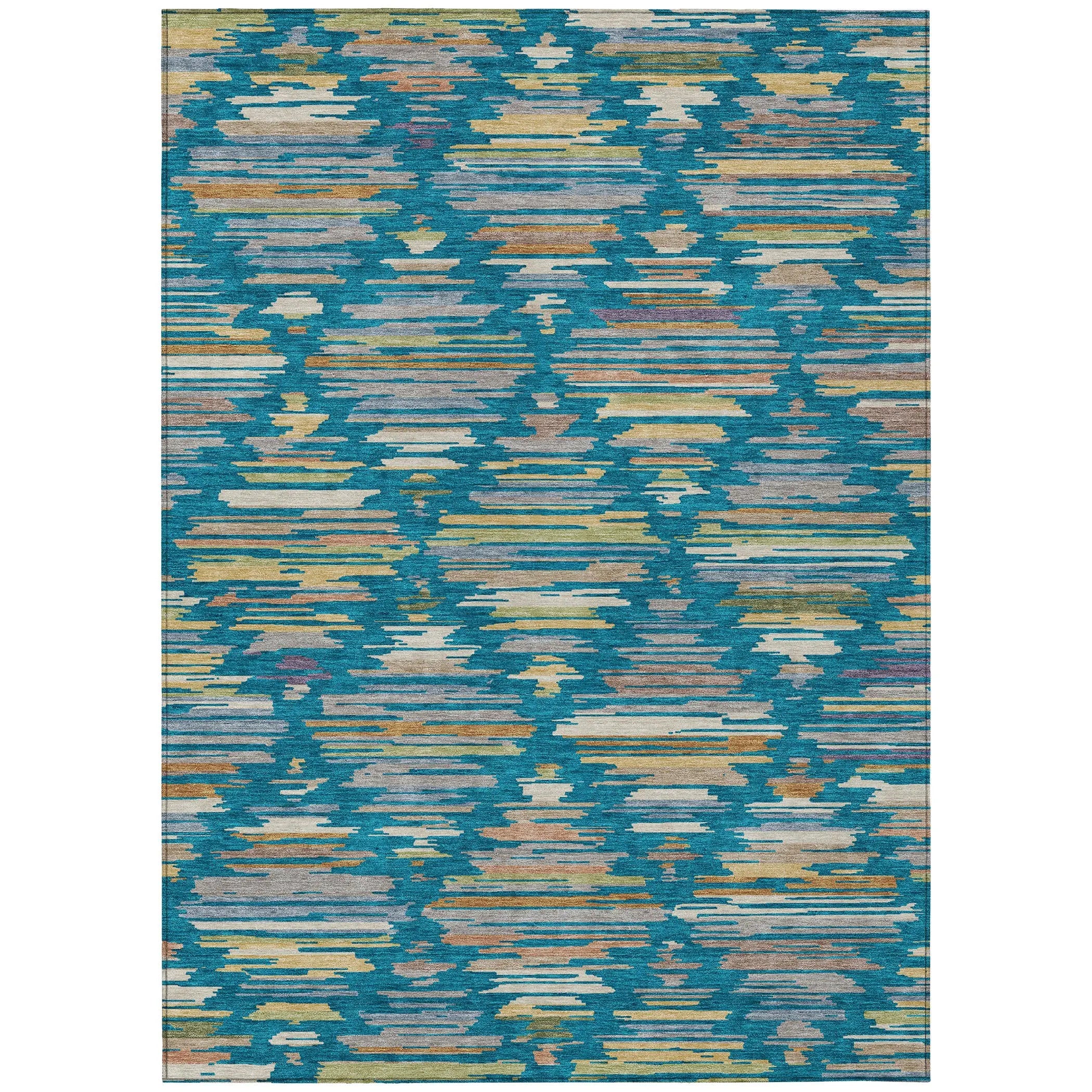 3' X 5' Teal Blue And Silver Southwestern Washable Indoor Outdoor Area Rug Homeroots Outdoor