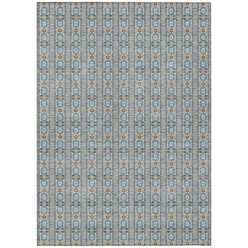 3' X 5' Teal Blue And Silver Striped Washable Indoor Outdoor Area Rug Homeroots Outdoor