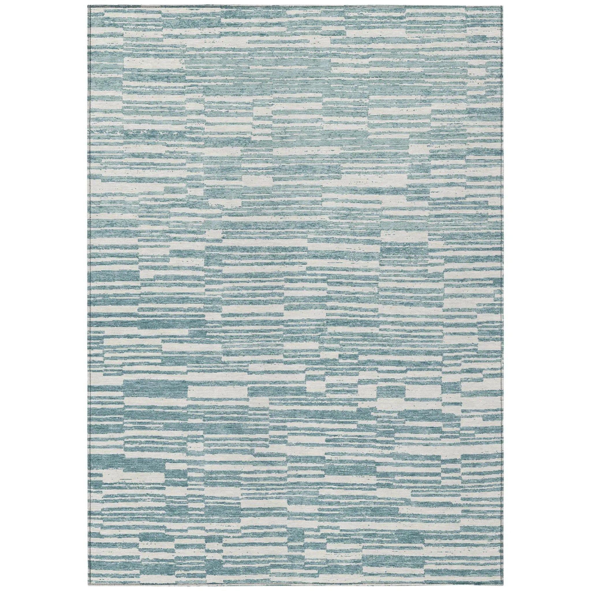3' X 5' Teal Blue And Silver Striped Washable Indoor Outdoor Area Rug Homeroots Outdoor