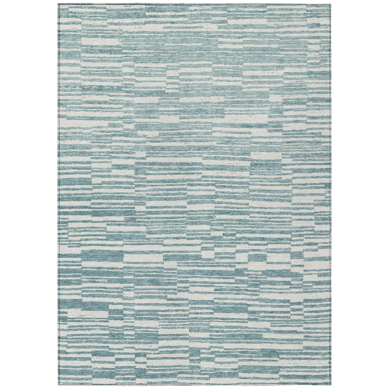 3' X 5' Teal Blue And Silver Striped Washable Indoor Outdoor Area Rug Homeroots Outdoor