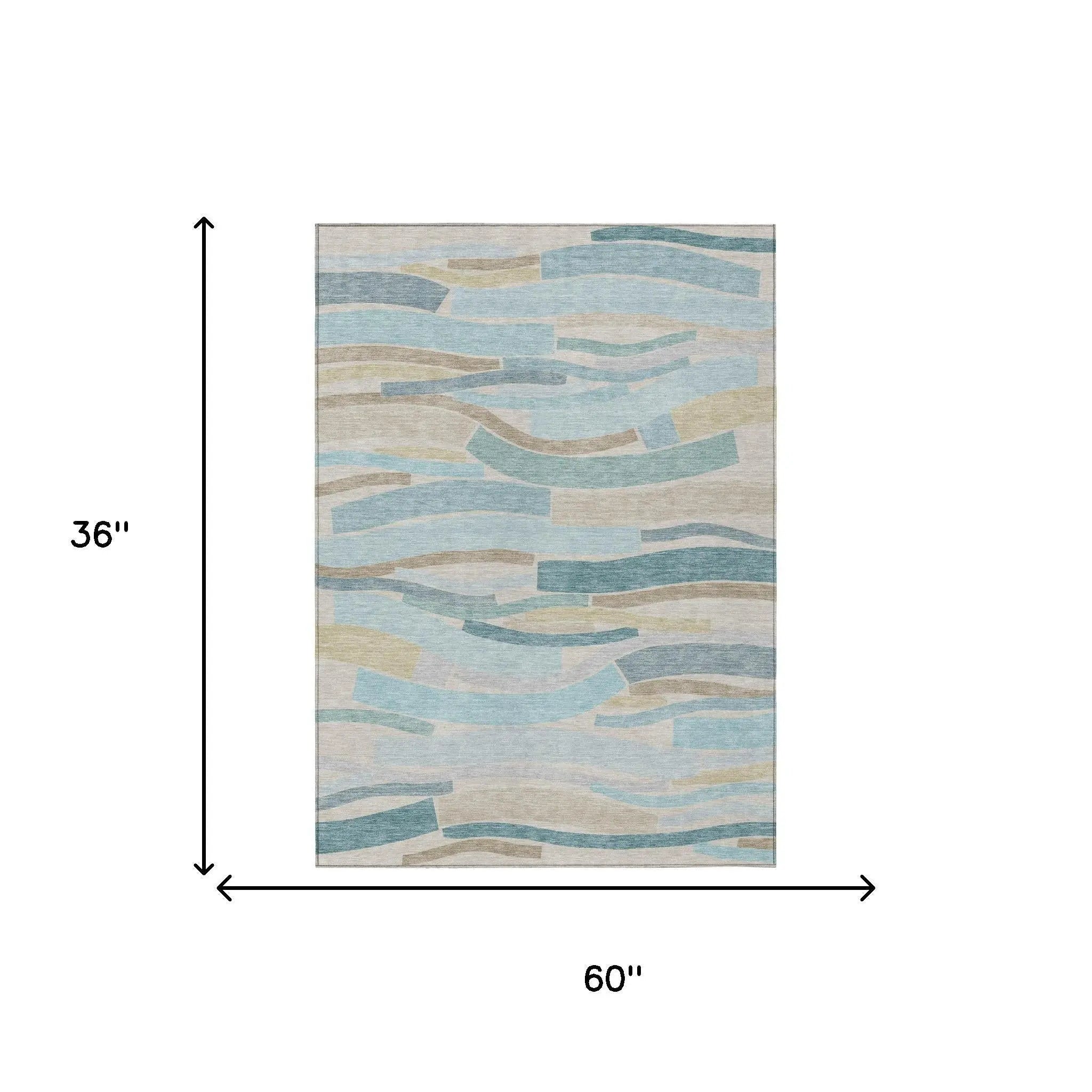 3' X 5' Teal Blue And Silver Striped Washable Indoor Outdoor Area Rug Homeroots Outdoor