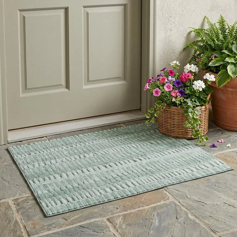 3' X 5' Teal Blue And Silver Striped Washable Indoor Outdoor Area Rug Homeroots Outdoor