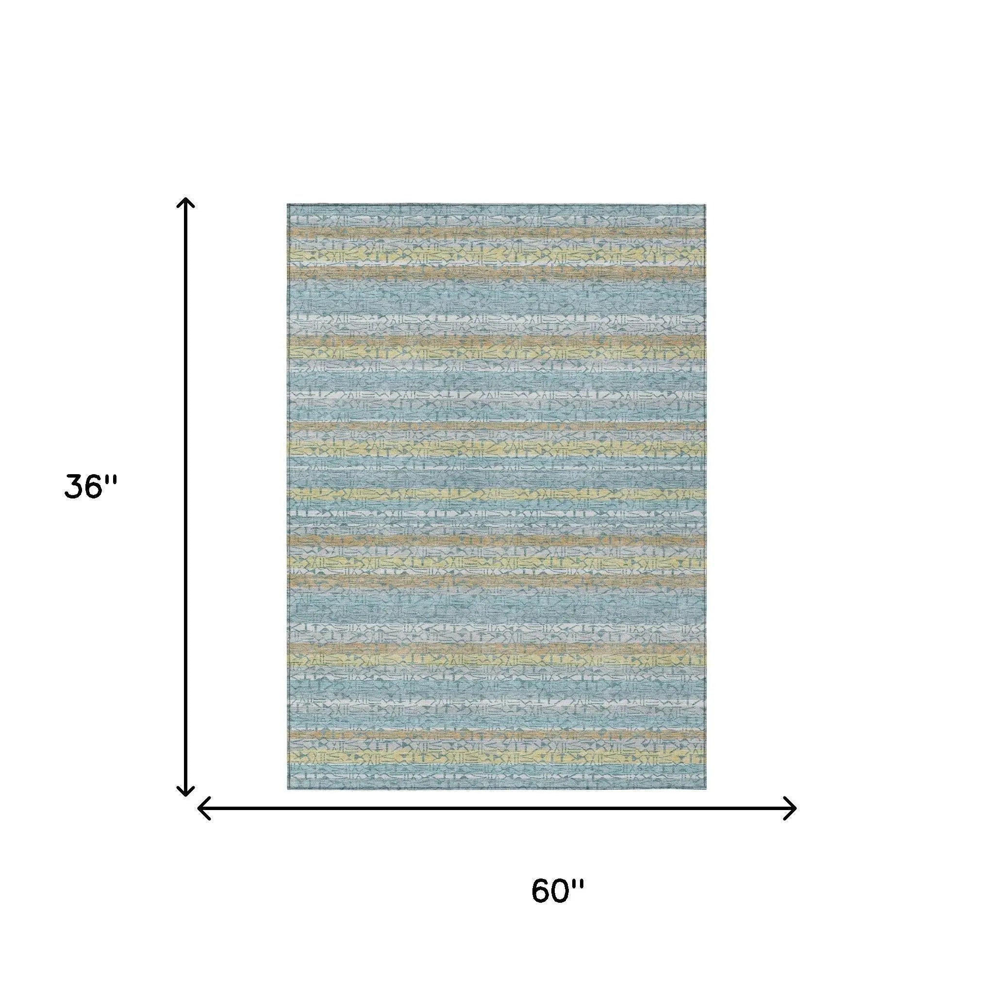 3' X 5' Teal Blue And Silver Striped Washable Indoor Outdoor Area Rug Homeroots Outdoor