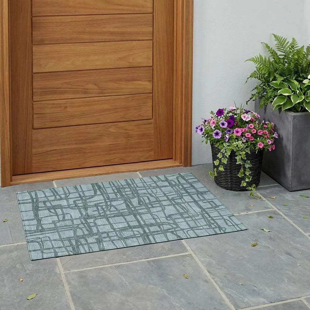3' X 5' Teal Blue And Sky Blue Abstract Washable Indoor Outdoor Area Rug Homeroots Outdoor