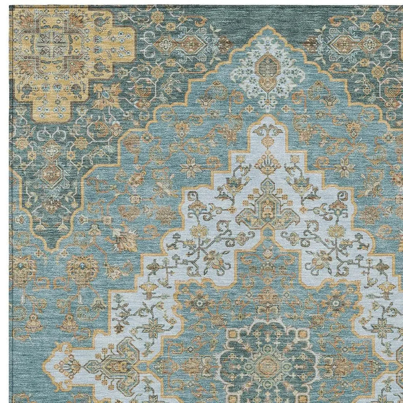 3' X 5' Teal Blue And Sky Blue Medallion Washable Indoor Outdoor Area Rug Homeroots Outdoor