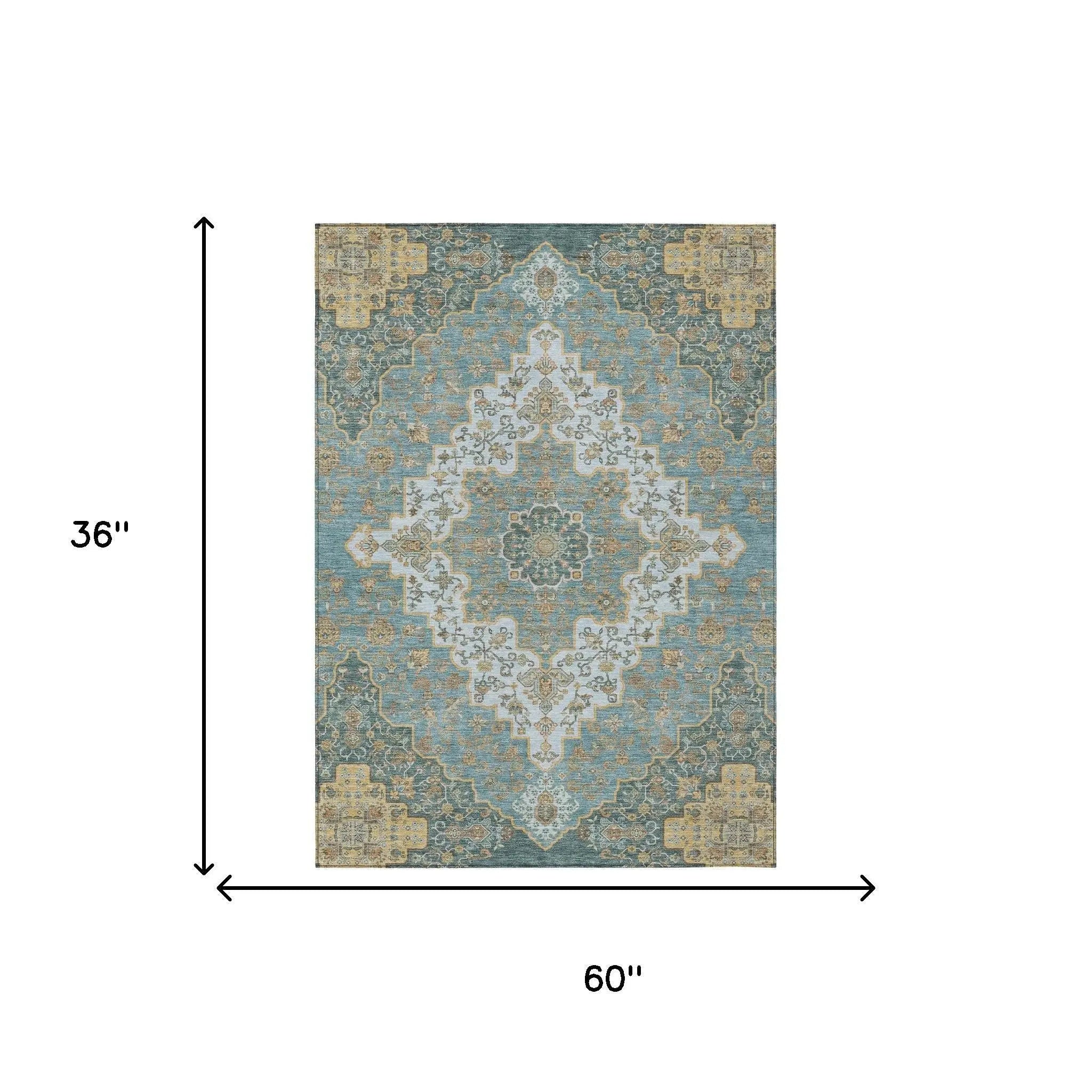 3' X 5' Teal Blue And Sky Blue Medallion Washable Indoor Outdoor Area Rug Homeroots Outdoor