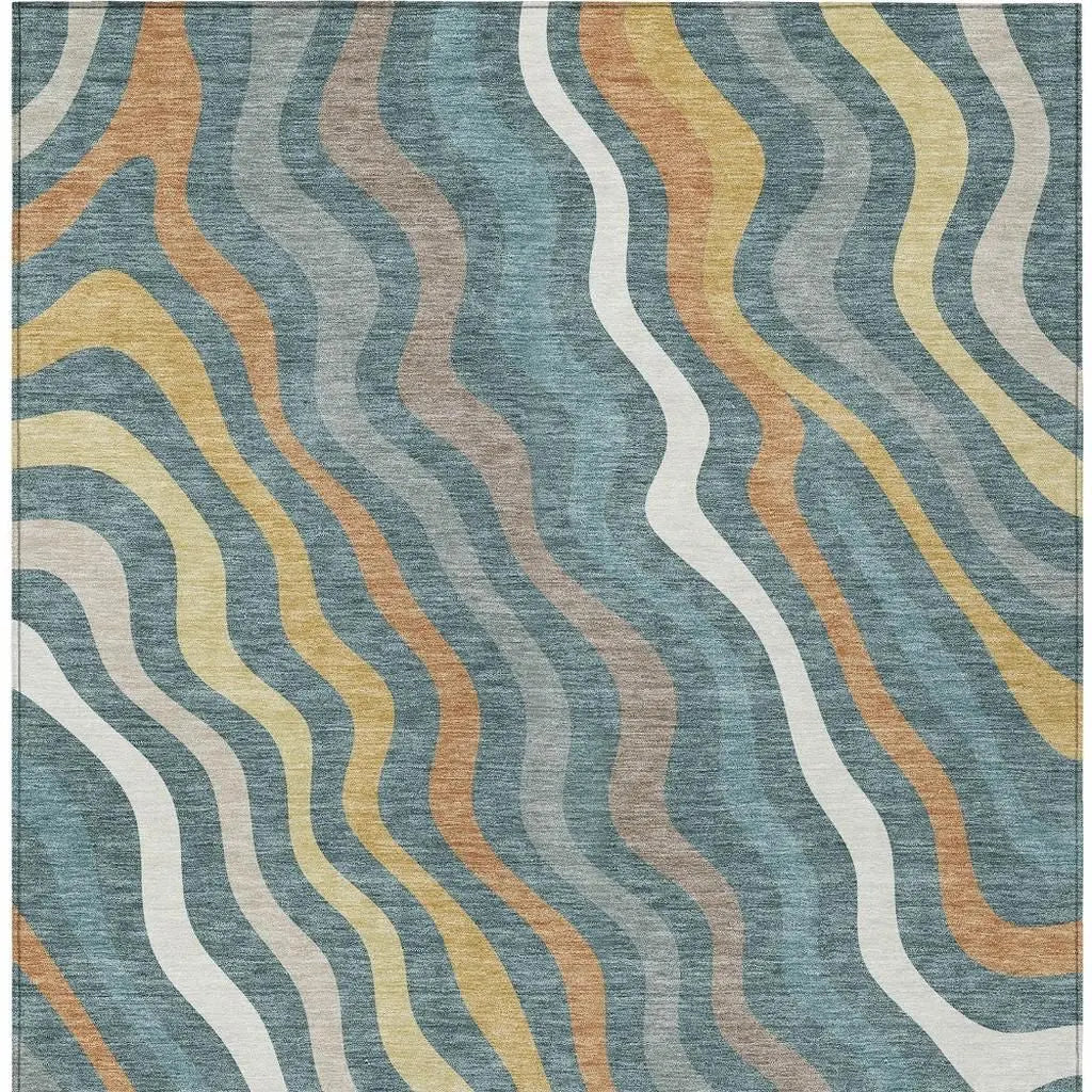 3' X 5' Teal Blue And Taupe Abstract Washable Indoor Outdoor Area Rug Homeroots Outdoor