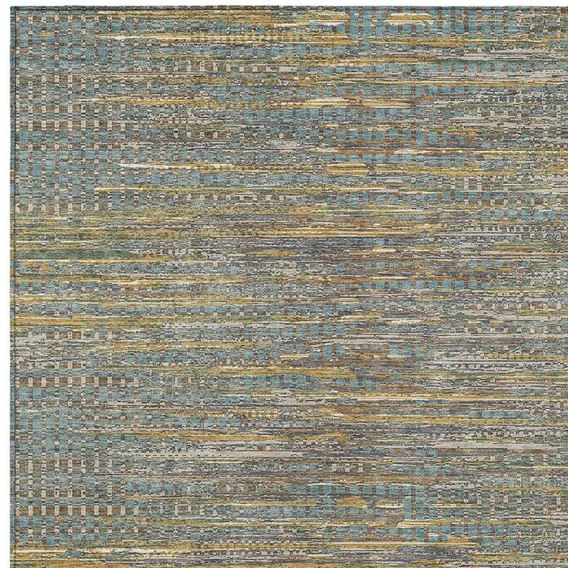 3' X 5' Teal Blue And Taupe Abstract Washable Indoor Outdoor Area Rug Homeroots Outdoor