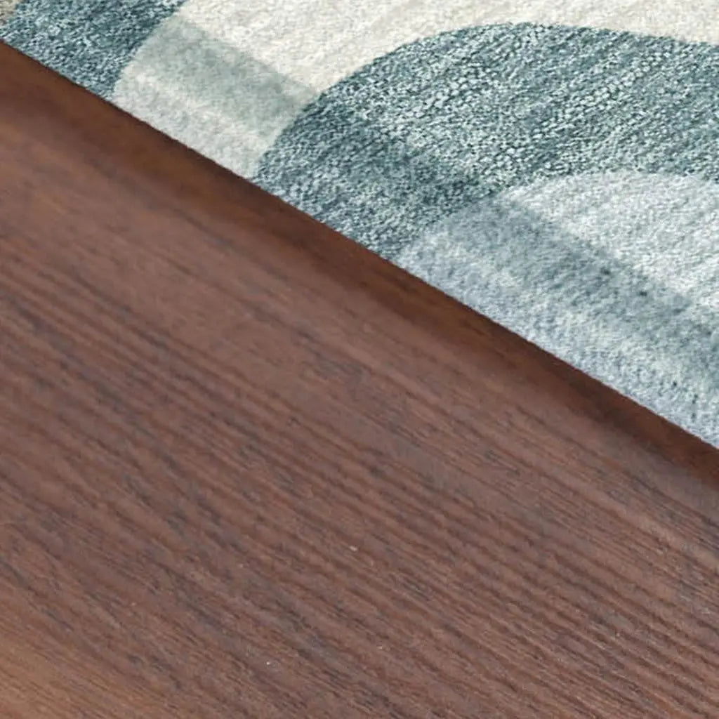 3' X 5' Teal Blue And Taupe Striped Washable Indoor Outdoor Area Rug Homeroots Outdoor