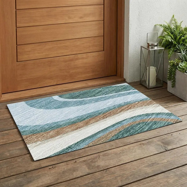 3' X 5' Teal Blue And Turquoise Abstract Washable Indoor Outdoor Area Rug Homeroots Outdoor