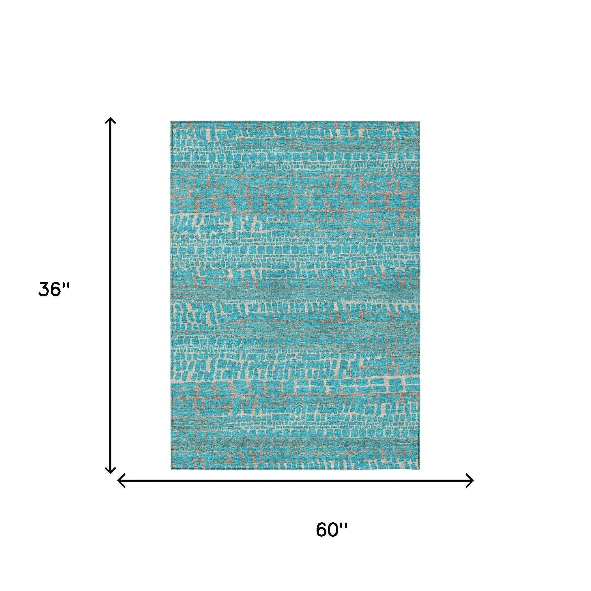 3' X 5' Teal Blue And Turquoise Abstract Washable Indoor Outdoor Area Rug Homeroots Outdoor