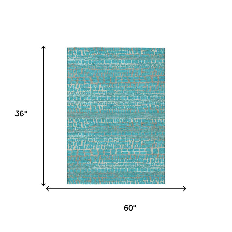3' X 5' Teal Blue And Turquoise Abstract Washable Indoor Outdoor Area Rug Homeroots Outdoor
