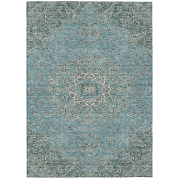 3' X 5' Teal Blue And Turquoise Floral Medallion Washable Indoor Outdoor Area Rug Homeroots Outdoor
