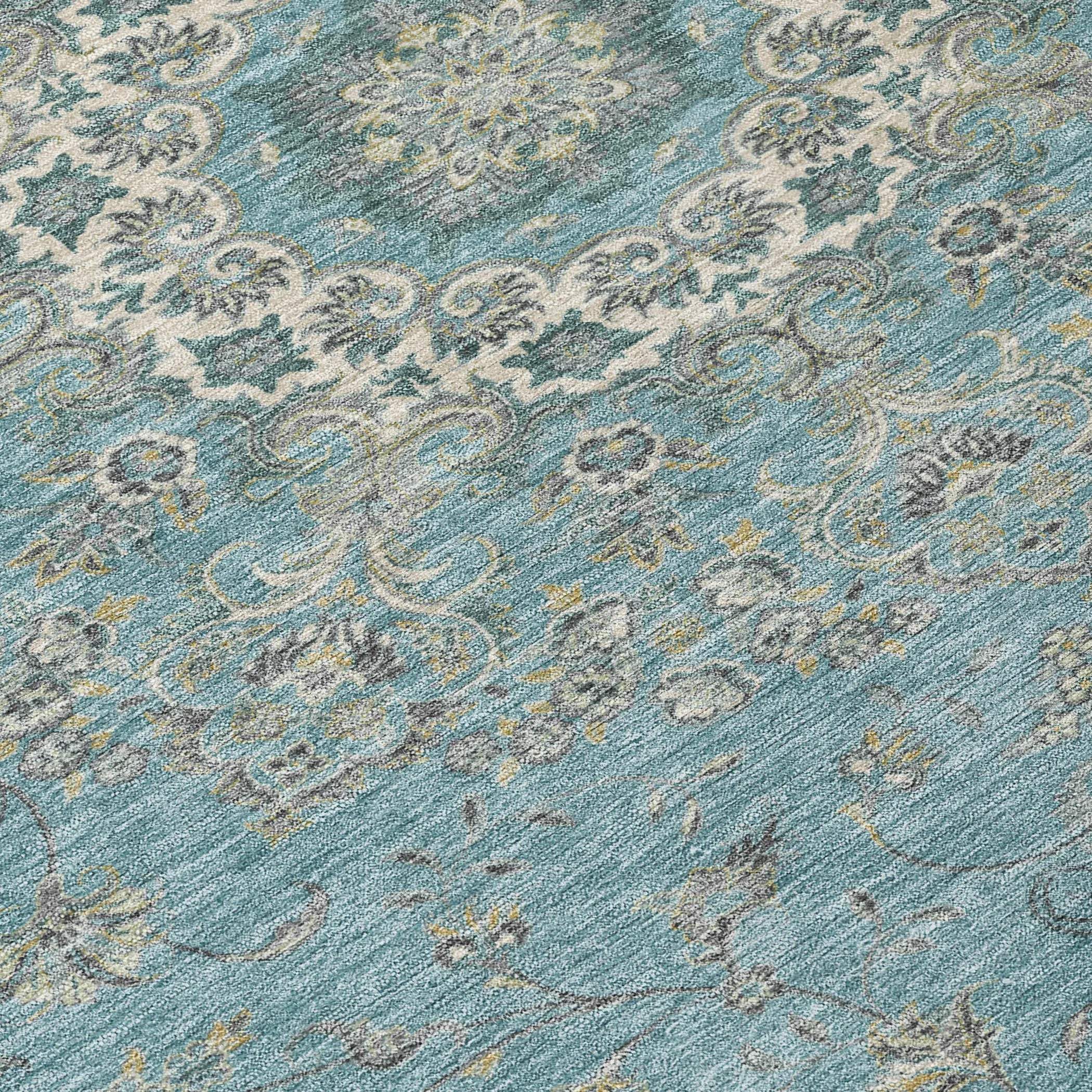 3' X 5' Teal Blue And Turquoise Floral Medallion Washable Indoor Outdoor Area Rug Homeroots Outdoor