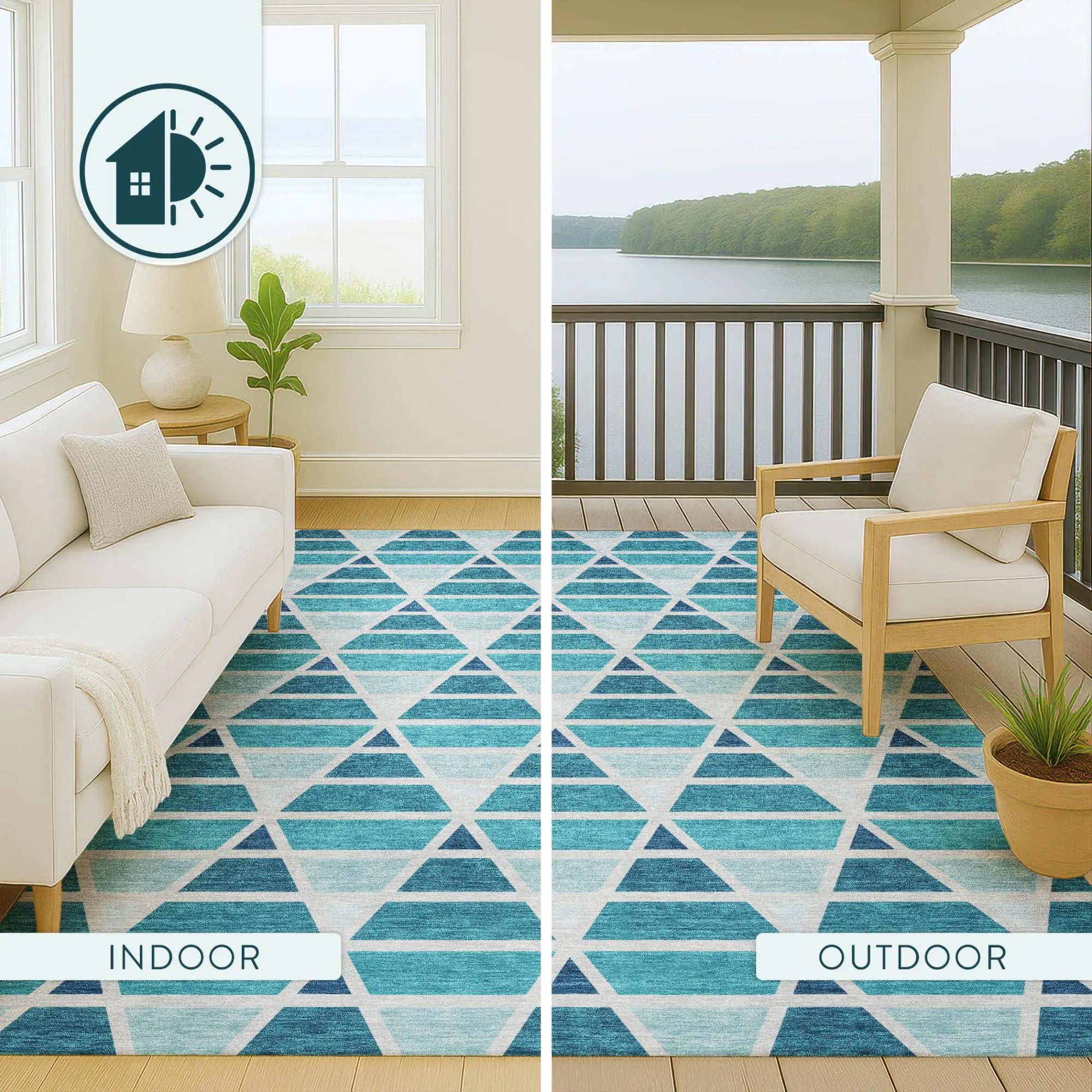 3' X 5' Teal Blue And Turquoise Geometric Washable Indoor Outdoor Area Rug Homeroots Outdoor