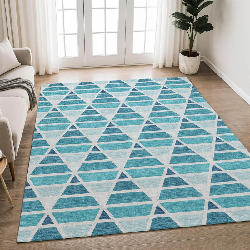 3' X 5' Teal Blue And Turquoise Geometric Washable Indoor Outdoor Area Rug Homeroots Outdoor