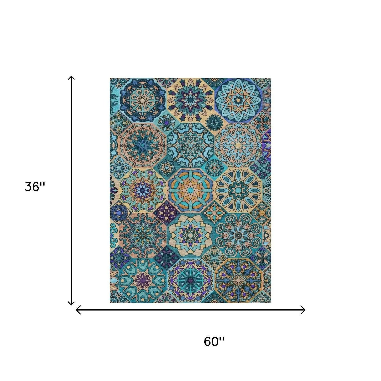 3' X 5' Teal Blue And Turquoise Patchwork Washable Indoor Outdoor Area Rug Homeroots Outdoor