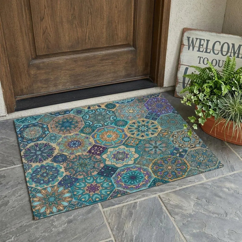 3' X 5' Teal Blue And Turquoise Patchwork Washable Indoor Outdoor Area Rug Homeroots Outdoor