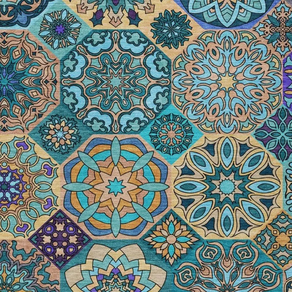 3' X 5' Teal Blue And Turquoise Patchwork Washable Indoor Outdoor Area Rug Homeroots Outdoor
