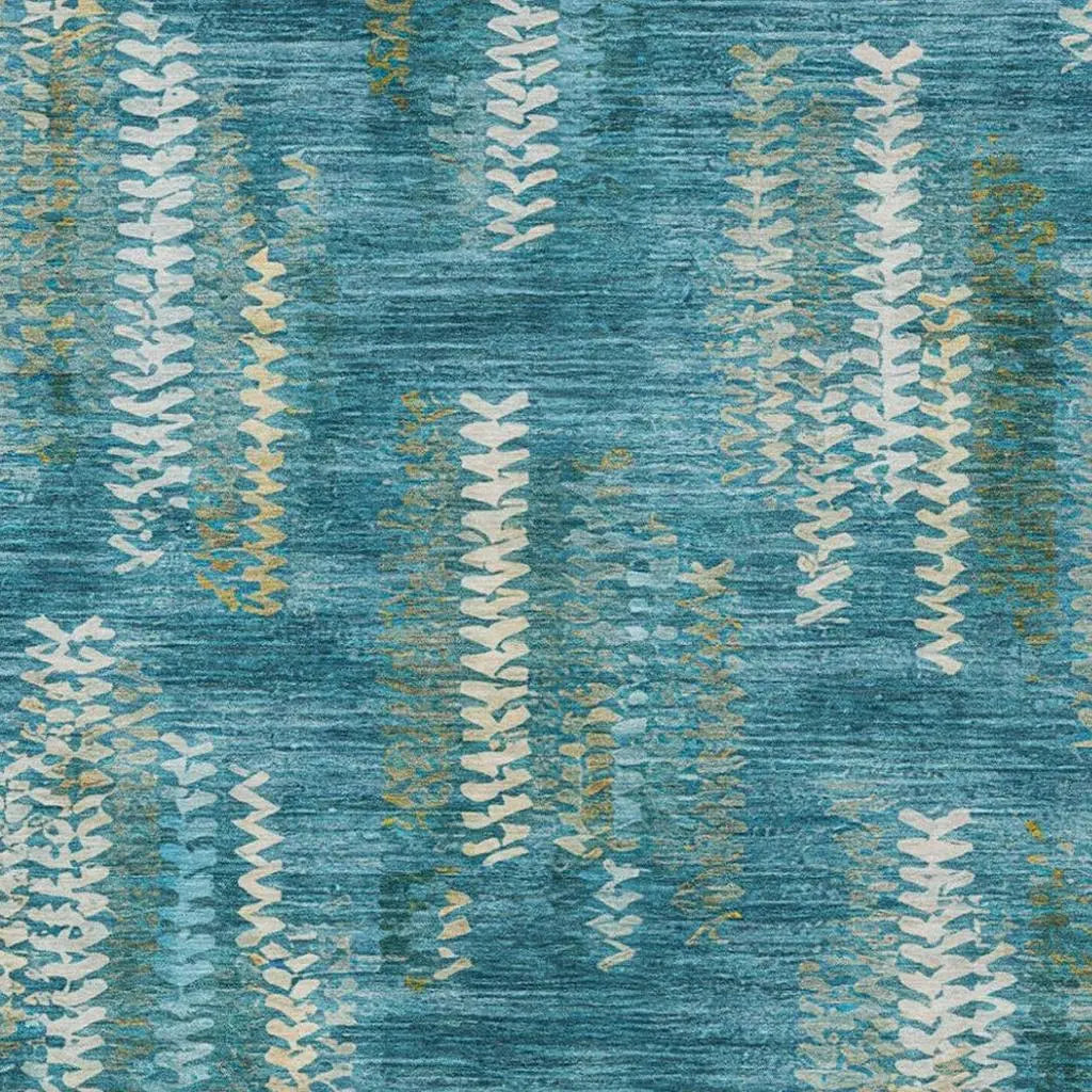 3' X 5' Teal Blue And Turquoise Striped Washable Indoor Outdoor Area Rug Homeroots Outdoor
