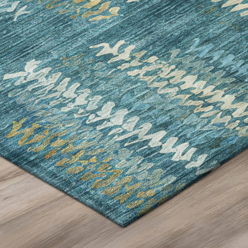 3' X 5' Teal Blue And Turquoise Striped Washable Indoor Outdoor Area Rug Homeroots Outdoor