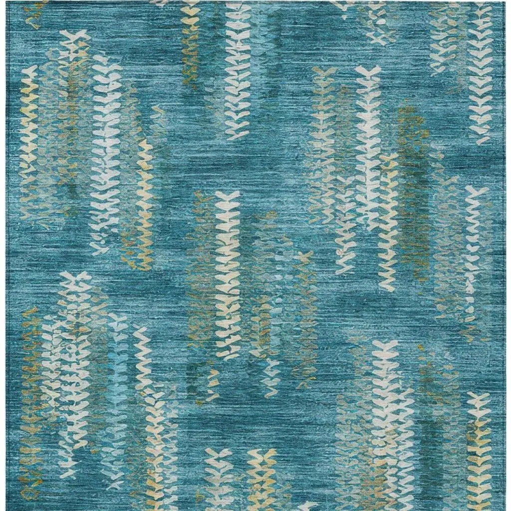 3' X 5' Teal Blue And Turquoise Striped Washable Indoor Outdoor Area Rug Homeroots Outdoor