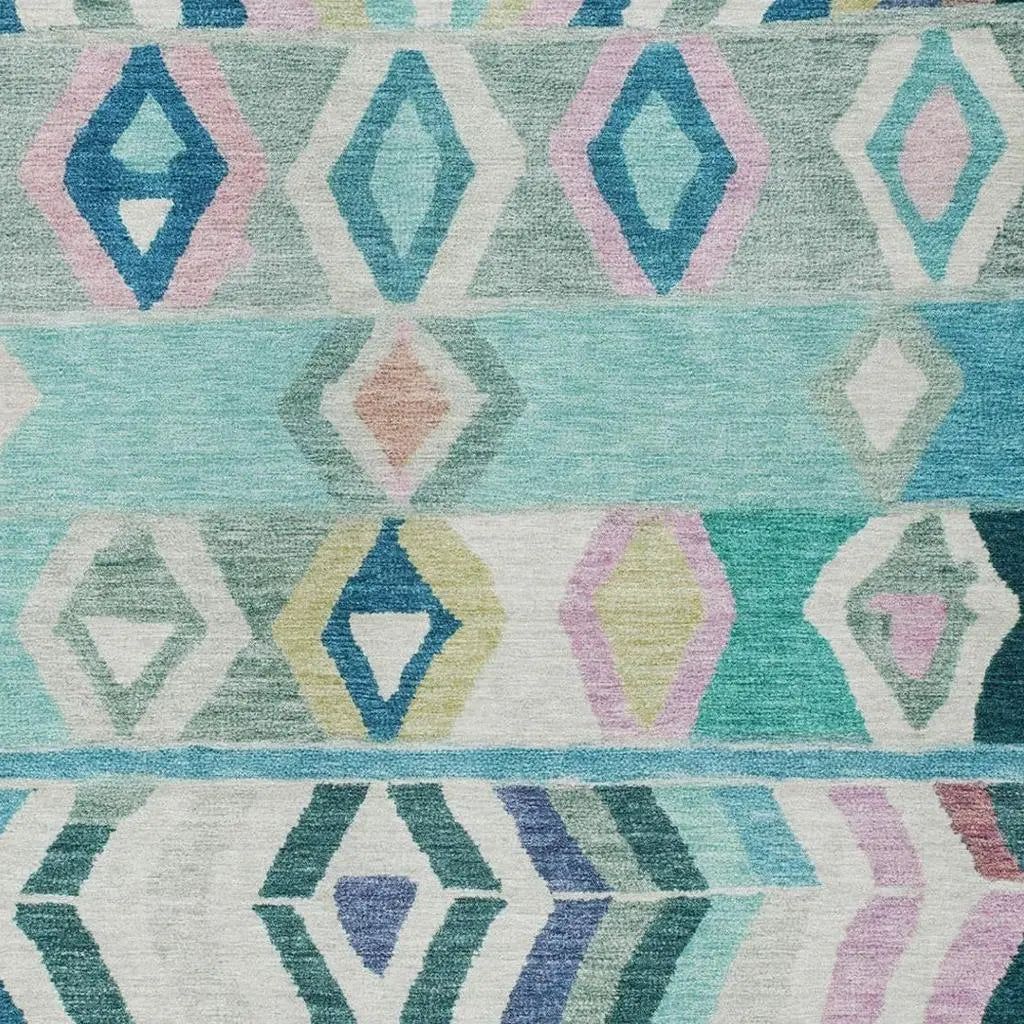 3' X 5' Teal Blue And Turquoise Tribal Washable Indoor Outdoor Area Rug Homeroots Outdoor