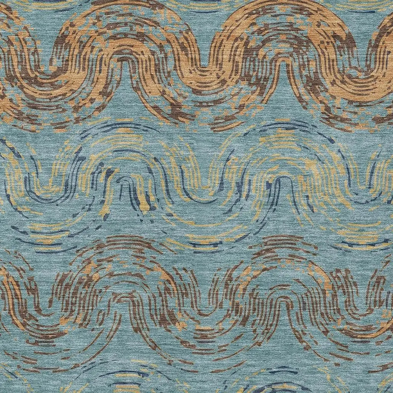 3' X 5' Teal Blue And Wheat Abstract Washable Indoor Outdoor Area Rug Homeroots Outdoor
