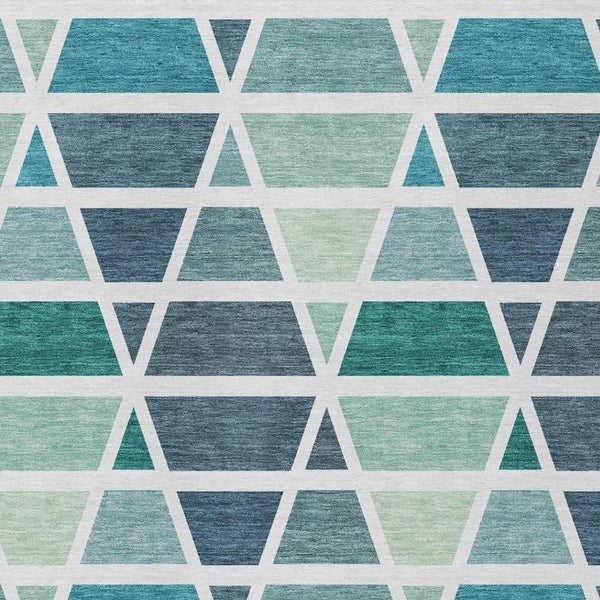 3' X 5' Teal Blue And White Geometric Washable Indoor Outdoor Area Rug Homeroots Outdoor