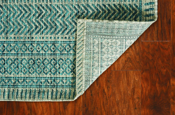 3' X 5' Teal Blue Geometric Indoor Outdoor Area Rug Homeroots Outdoor
