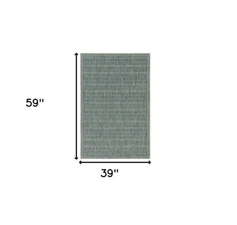 3' X 5' Teal Blue Geometric Indoor Outdoor Area Rug Homeroots Outdoor