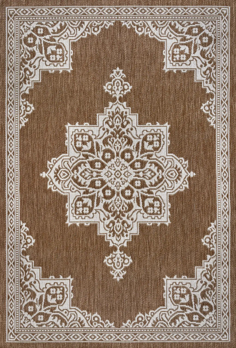 3' X 5' Terra Cotta And Cream Medallion Indoor Outdoor Area Rug Homeroots Outdoor