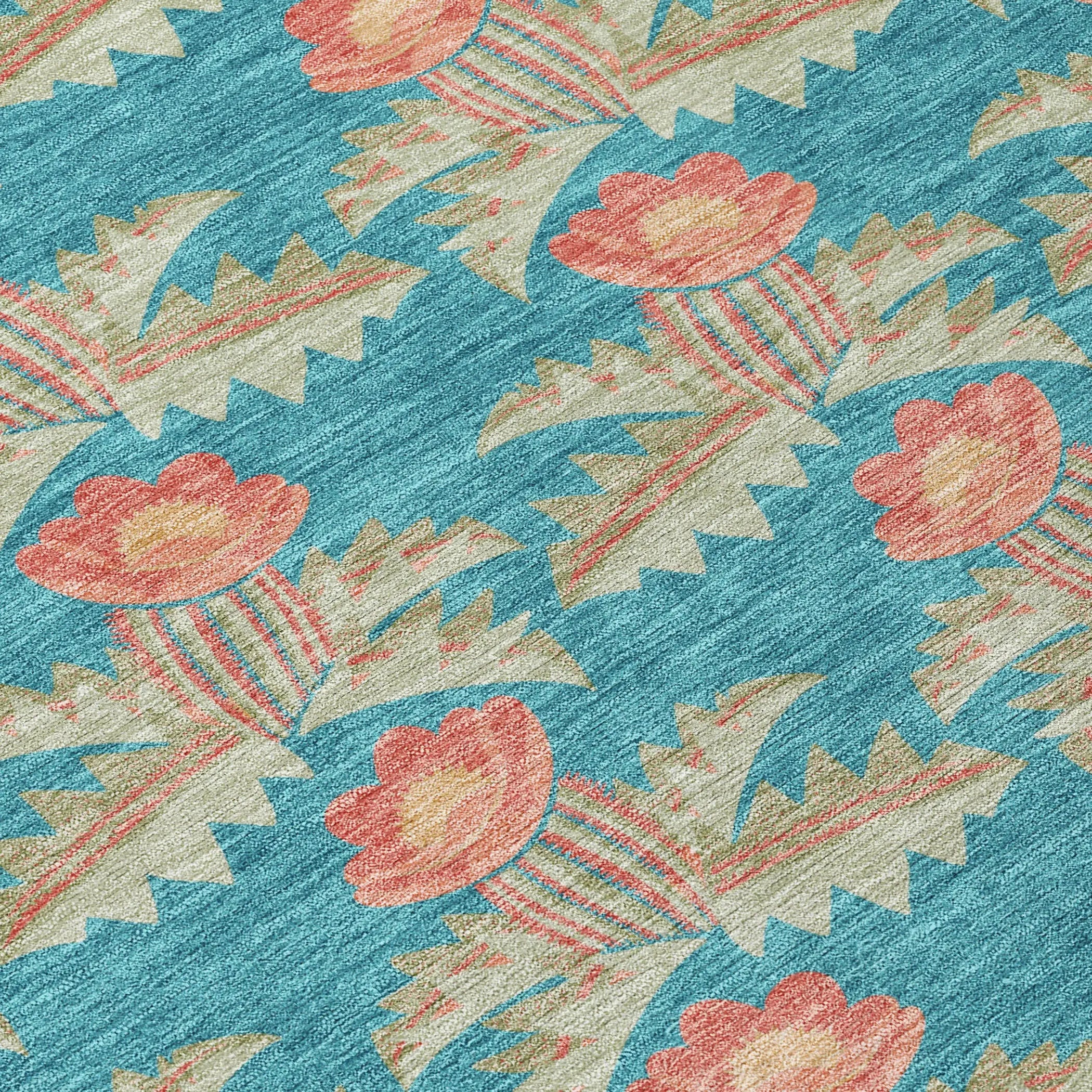 3' X 5' Turquoise And Brown Floral Washable Indoor Outdoor Area Rug Homeroots Outdoor