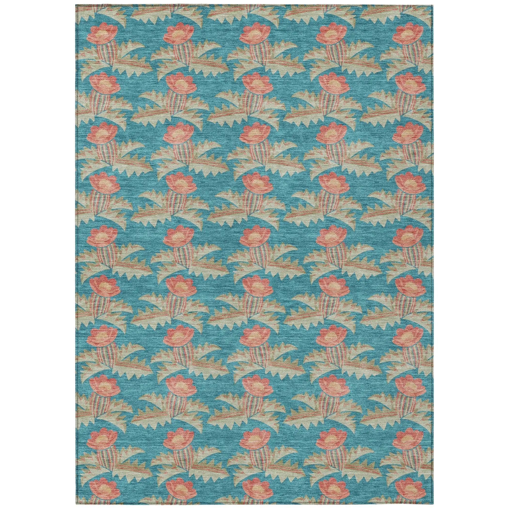 3' X 5' Turquoise And Brown Floral Washable Indoor Outdoor Area Rug Homeroots Outdoor