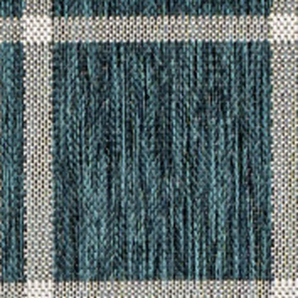 3' X 5' Turquoise And Cream Gingham Indoor Outdoor Area Rug - GreatEagleInc