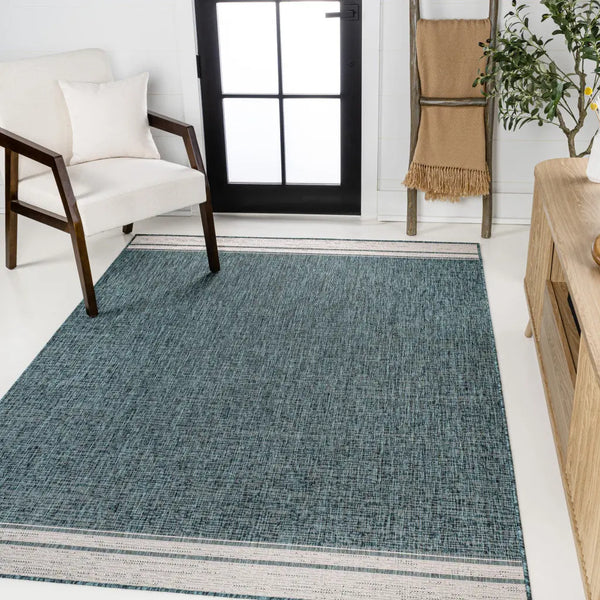 3' X 5' Turquoise And Cream Indoor Outdoor Area Rug - GreatEagleInc