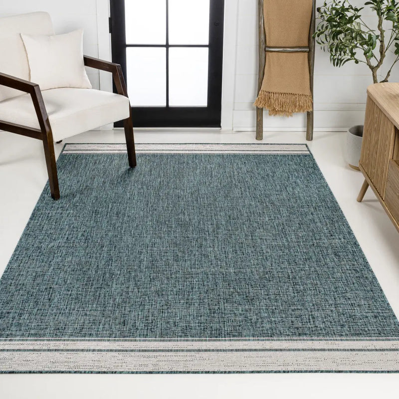 3' X 5' Turquoise And Cream Indoor Outdoor Area Rug - GreatEagleInc