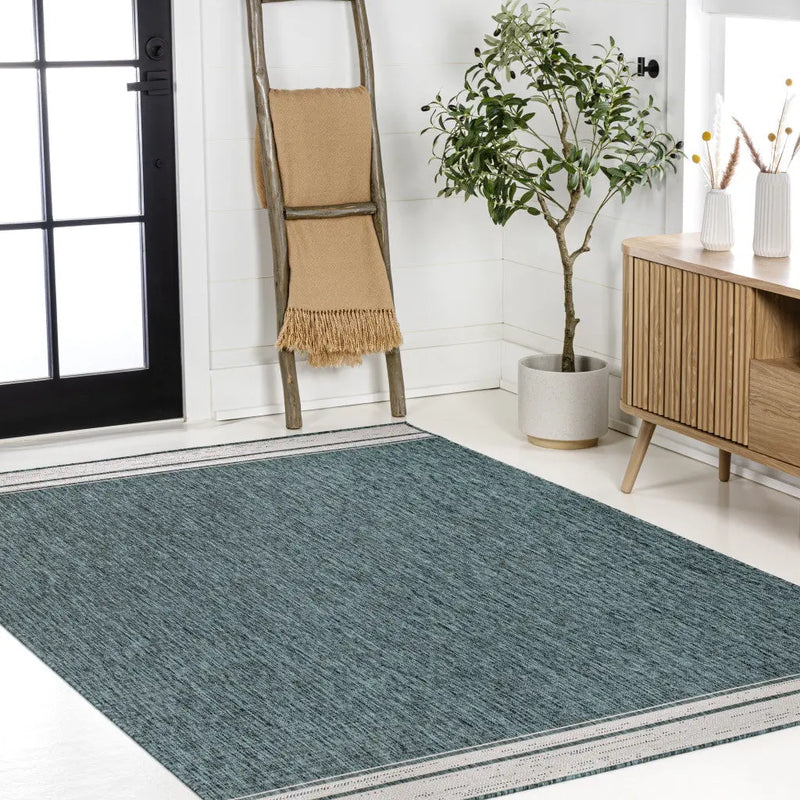 3' X 5' Turquoise And Cream Indoor Outdoor Area Rug - GreatEagleInc