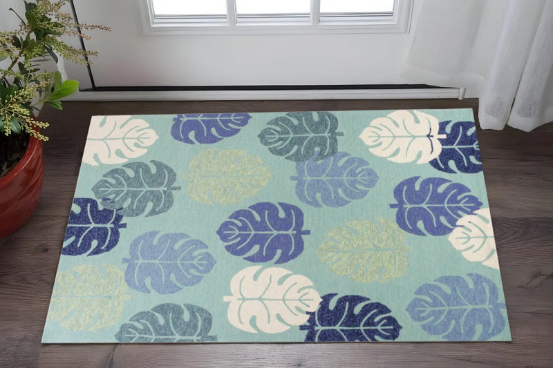 3' X 5' Turquoise And Ivory Botanical Leaves Hand Tufted Area Rug Homeroots Home Decor