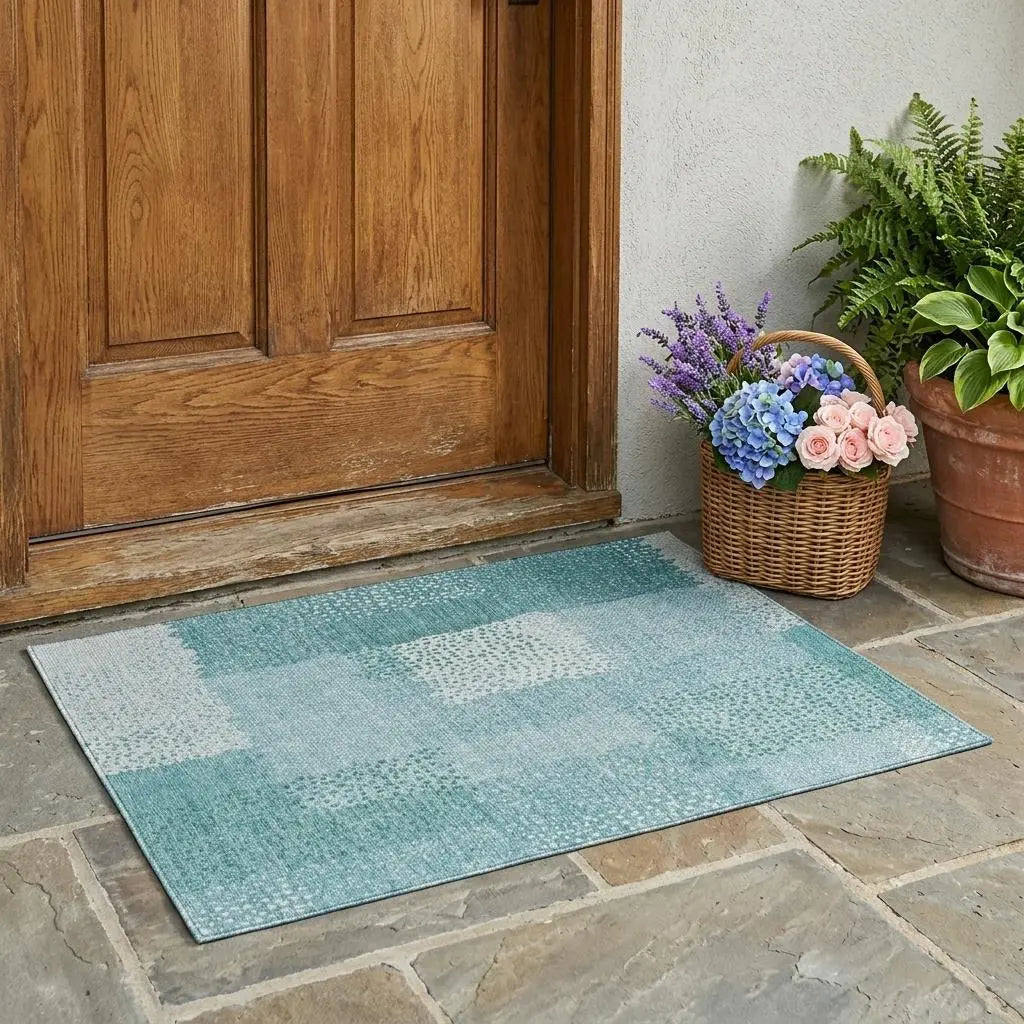3' X 5' Turquoise And Teal Blue Abstract Washable Indoor Outdoor Area Rug Homeroots Outdoor