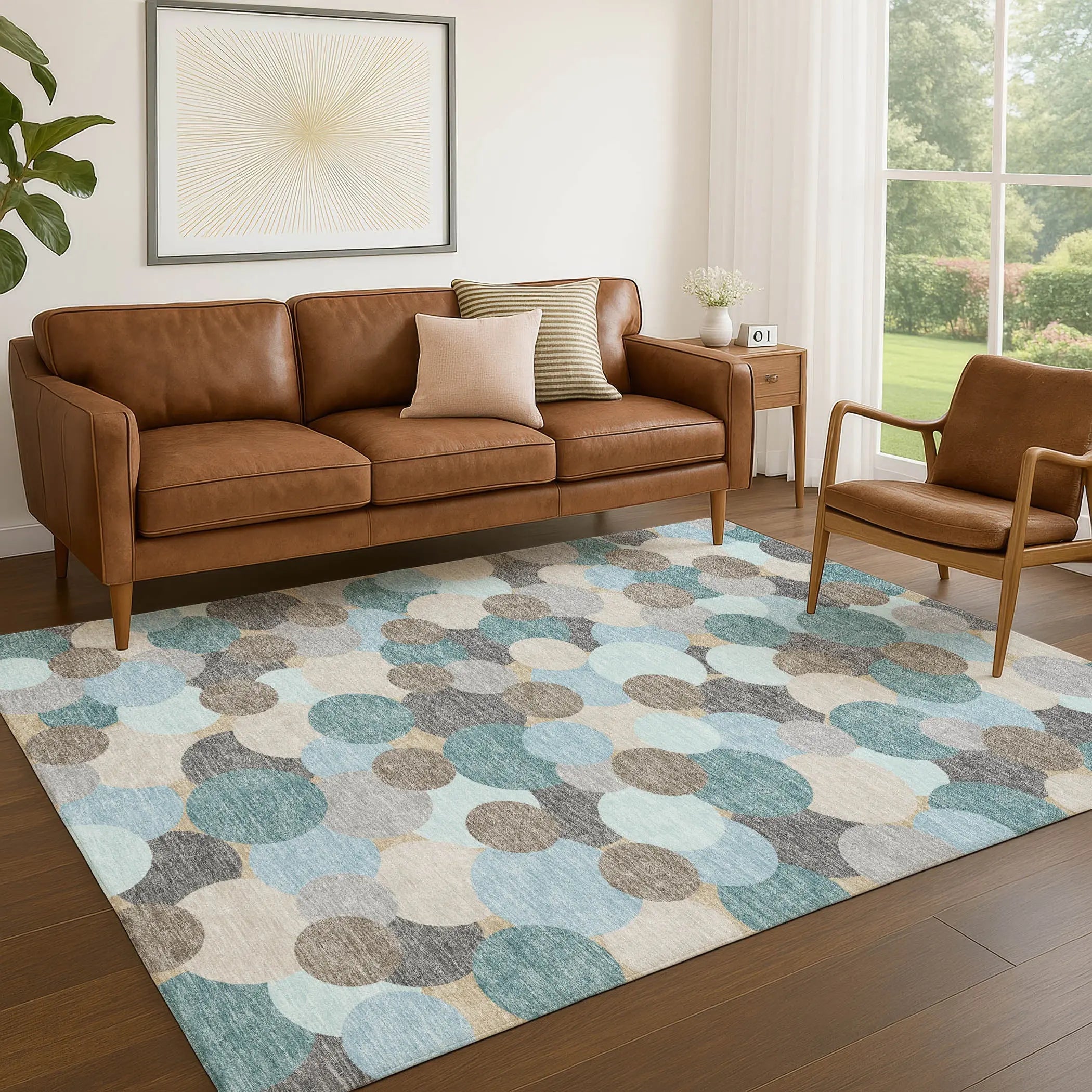 3' X 5' Turquoise And Teal Blue Geometric Washable Indoor Outdoor Area Rug Homeroots Outdoor
