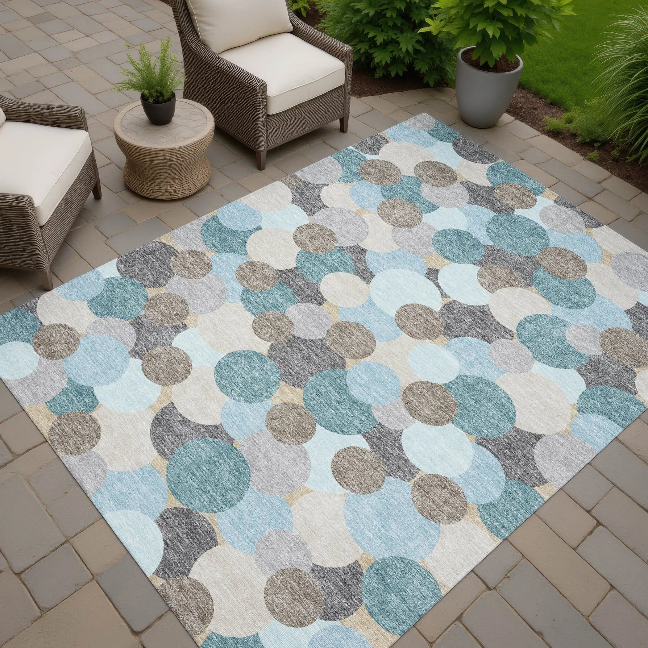 3' X 5' Turquoise And Teal Blue Geometric Washable Indoor Outdoor Area Rug Homeroots Outdoor