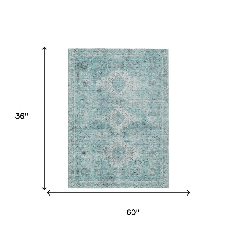 3' X 5' Turquoise And Teal Blue Oriental Washable Indoor Outdoor Area Rug Homeroots Outdoor
