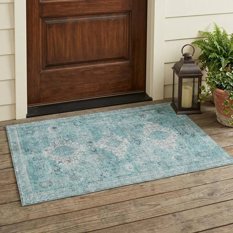 3' X 5' Turquoise And Teal Blue Oriental Washable Indoor Outdoor Area Rug Homeroots Outdoor