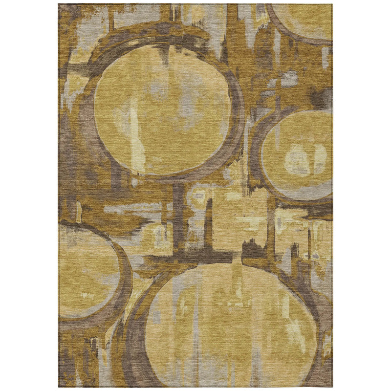 3' X 5' Walnut And Gold Abstract Washable Indoor Outdoor Area Rug Homeroots Outdoor