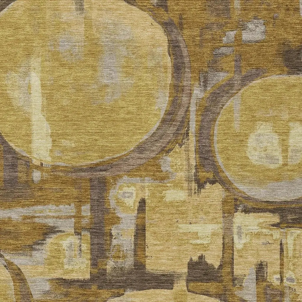 3' X 5' Walnut And Gold Abstract Washable Indoor Outdoor Area Rug Homeroots Outdoor