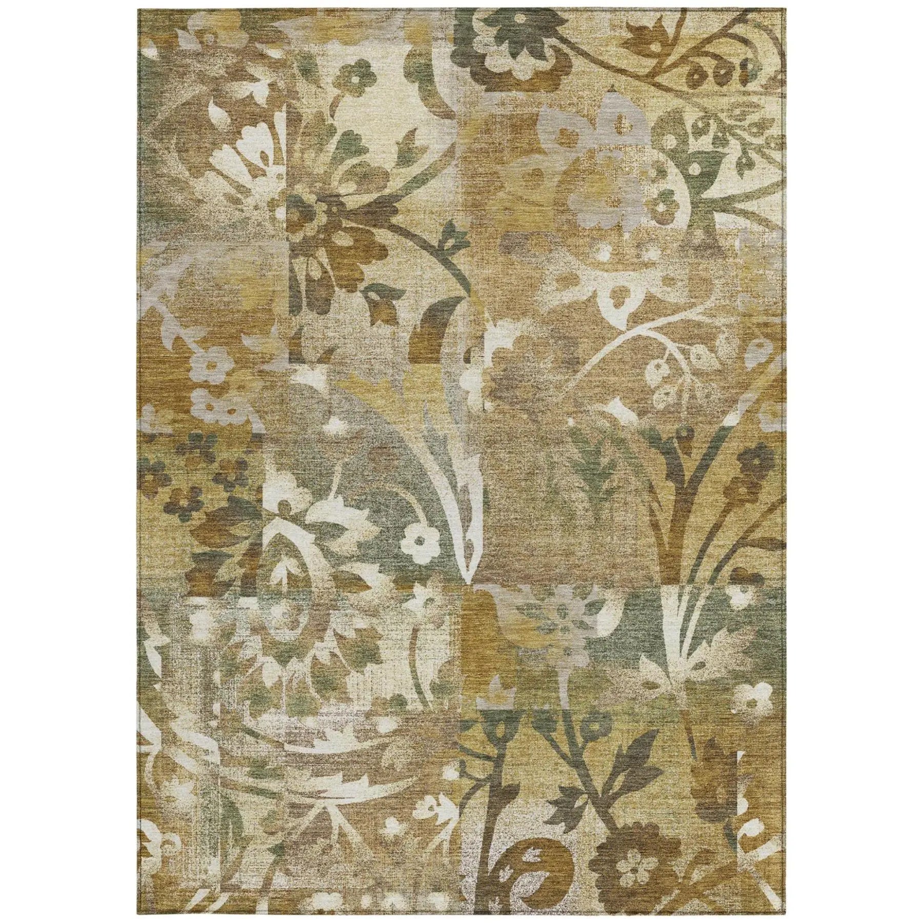 3' X 5' Walnut And Gold Botanical Leaves Washable Indoor Outdoor Area Rug Homeroots Outdoor